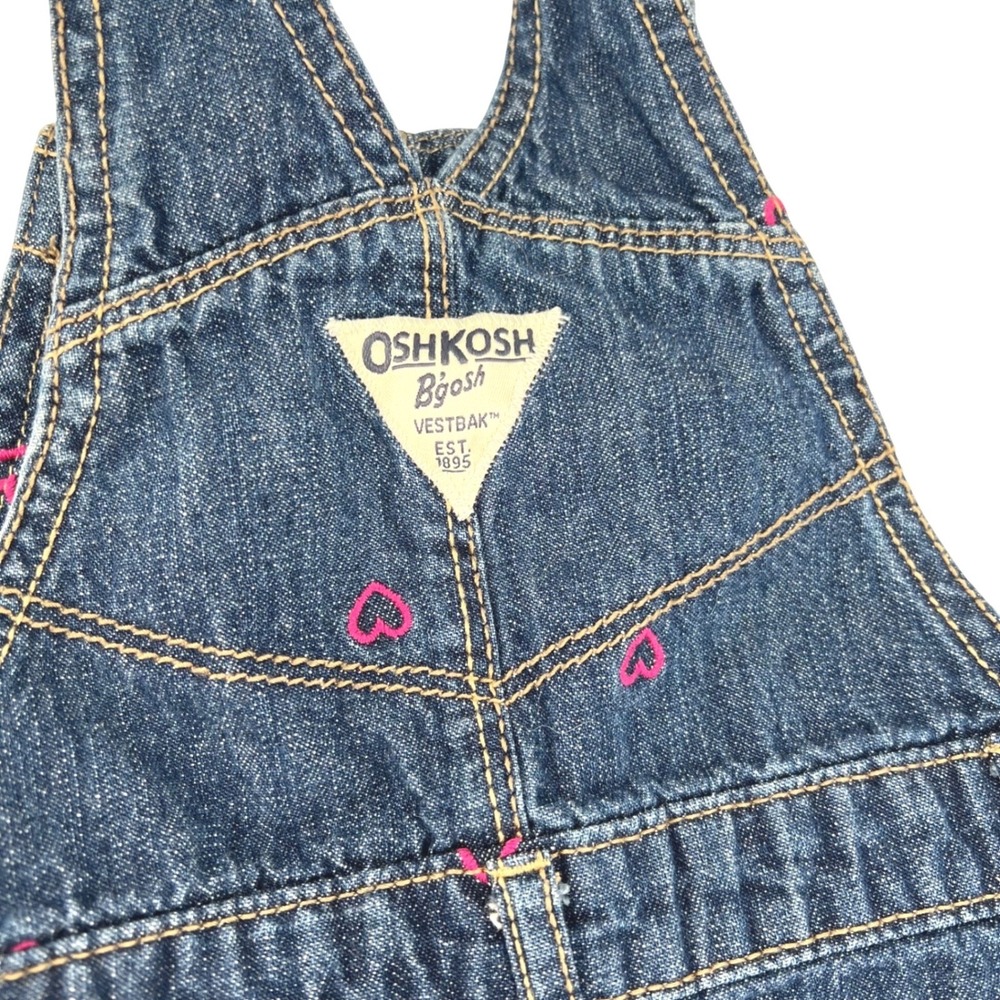 Pink Heart Embroidered OshKosh Bgosh 24 mo Girls Blue Denim Vestbak Overalls - Picture 3 of 10